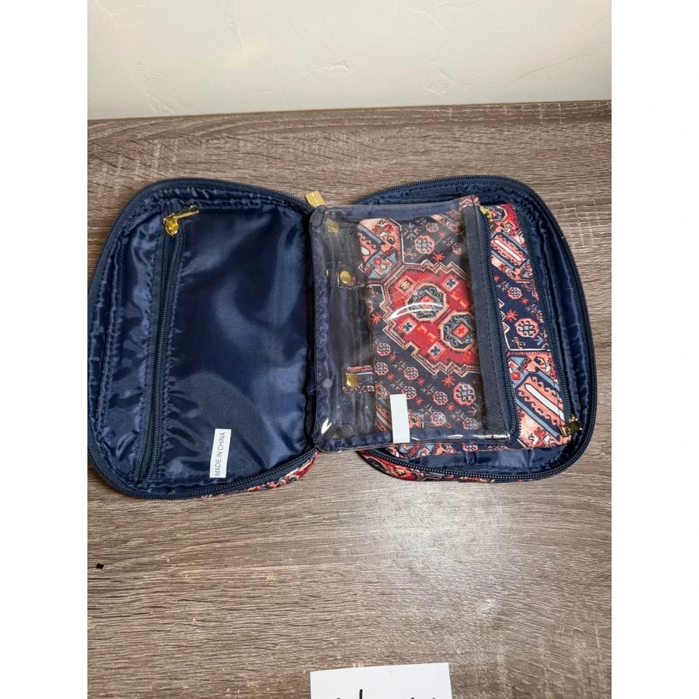 Tartan + Twine Bag Kilim Geometric Pattern Navy Red Gold Small